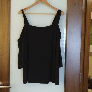 NWT INC Black Keyhole Bell Half Sleeved Top 1X
